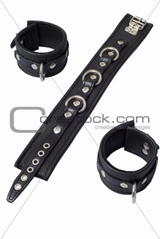 Black Leather Collar with Locking Hand Cuffs