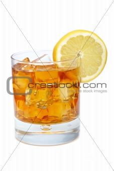 Glass of ice tea with lemon