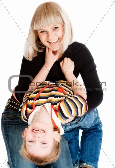 Cheerful boy and his mother