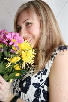 woman with bunch of flowers