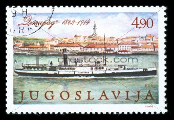 vintage stamp of river ship