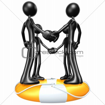 Team Holding Hands In Unity On Life Preserver