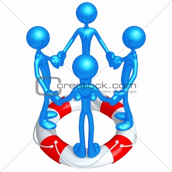 Team Holding Hands In Unity On Life Preserver