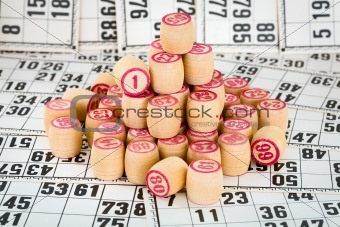 Heap of counters a bingo against game cards