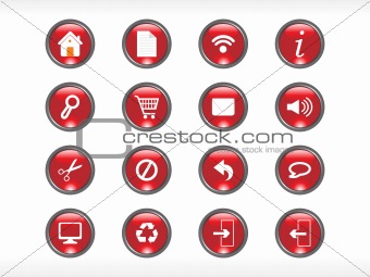 rounded red web glassy icons set