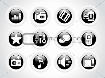 rounded web glassy icons set, black