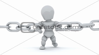 3d render of man holding chain together