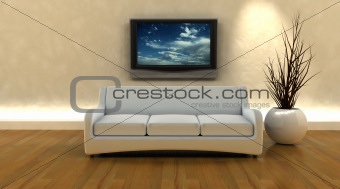 3d render of sofa and tv