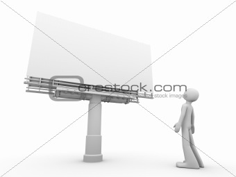 man stands near copyspaced bigboard looking at it