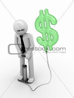 illusion of a dollar: man pumping a dollar sign