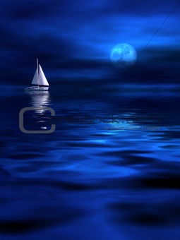 Lonely ship in the moonlight