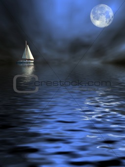 Lonely ship in the moonlight