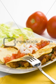 delicious chicken quesadilla and fresh vegetables 