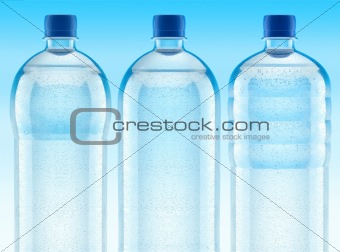 misted plastic bottles with fresh clear water