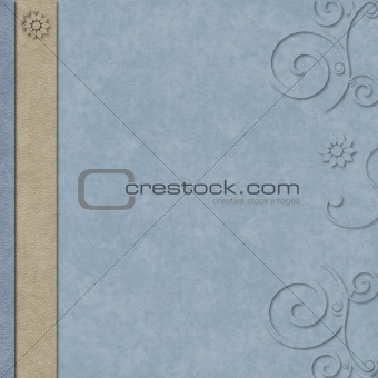 Blue and tan layered scrapbook page with swirl border