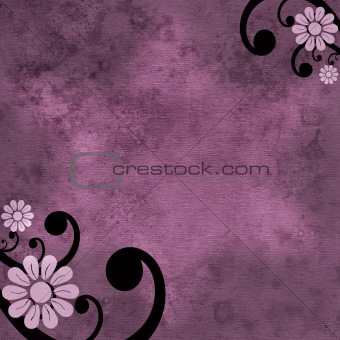 Pink and purple flower grunge background with black swirl