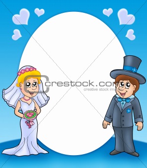 Round frame with bride and groom