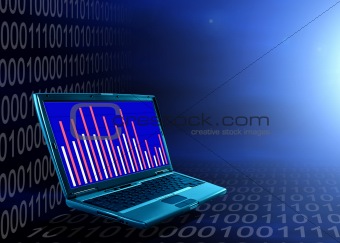 Laptop against binary code background