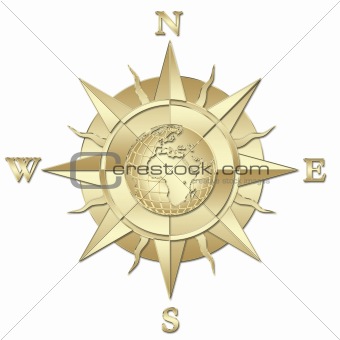 A windrose, compass golden illustration
