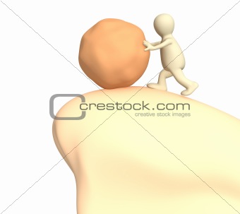 3d puppet a pushing stone to a chasm