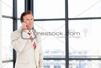 Senior businessman on phone with copy-space