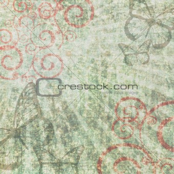 Retro grunge scrapbook background with butterflies and swirls