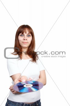 Young beautiful woman holding a cd.