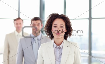 African-American young businesswoman in a line