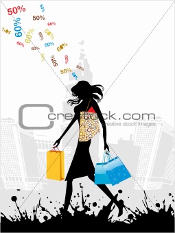 grunge city shopping background, vector