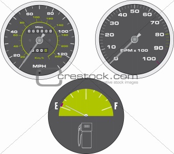 Illustration of tachometer and speedometer