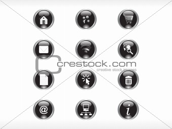 rounded black web glassy icons set