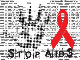 stop AIDS grunge backgrround with hand and red ribbon
