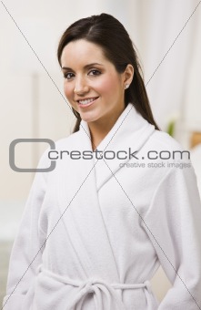 Attractive female in a bathrobe.