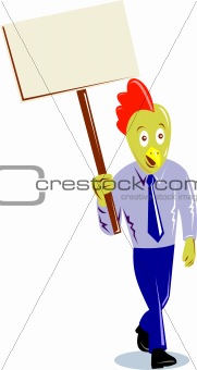 Chicken protesting with placard sign
