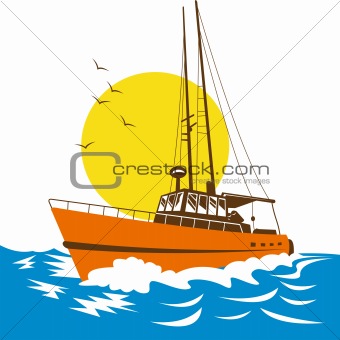 Fishing boat with big waves