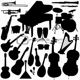 Detailed Vectoral Musical Instrument Silhouettes