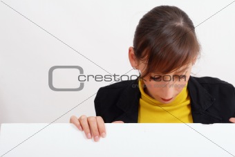 woman with blank bulletin board
