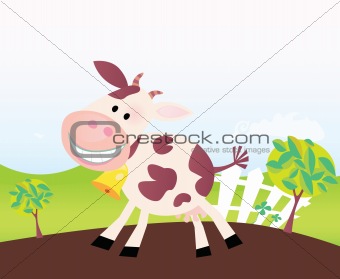 Cow on farm. Vector cartoon.