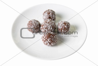 Chocolate ball cakes at plate