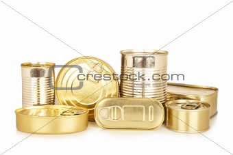 Assortment of golden food tin can