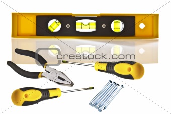 Yellow Spirit Level and tools