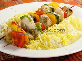 Chicken Kebabs and Rice