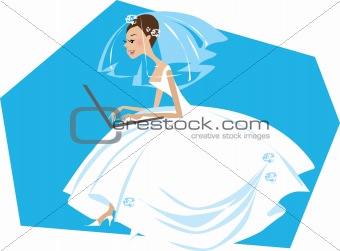 Bride working on a computer