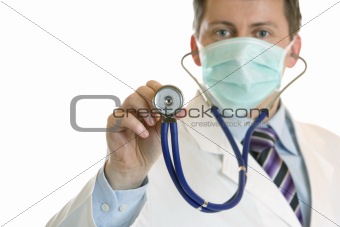 Medic wants to hear the heartbeat with stethoscope