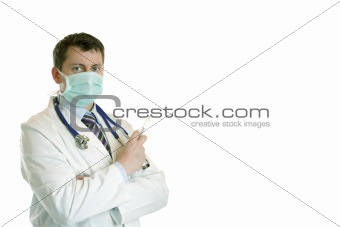 Medic with stethoscope and injection