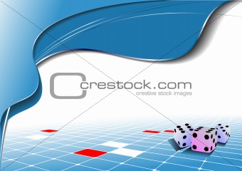 Abstract blue wave background with dices image. Vector illustrat