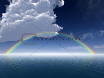 Clouds and Rainbow Over Sea -- Arial View