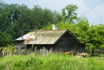 Russian village wooden bath-house