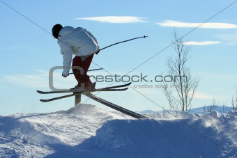 Skier riding a rail