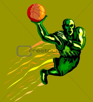 Basketball player dunking the ball